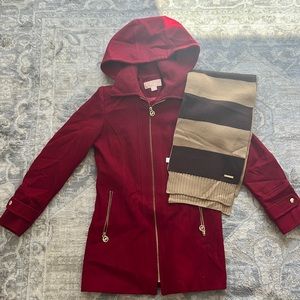 Michael Kors Red Wool Coat with Scarf